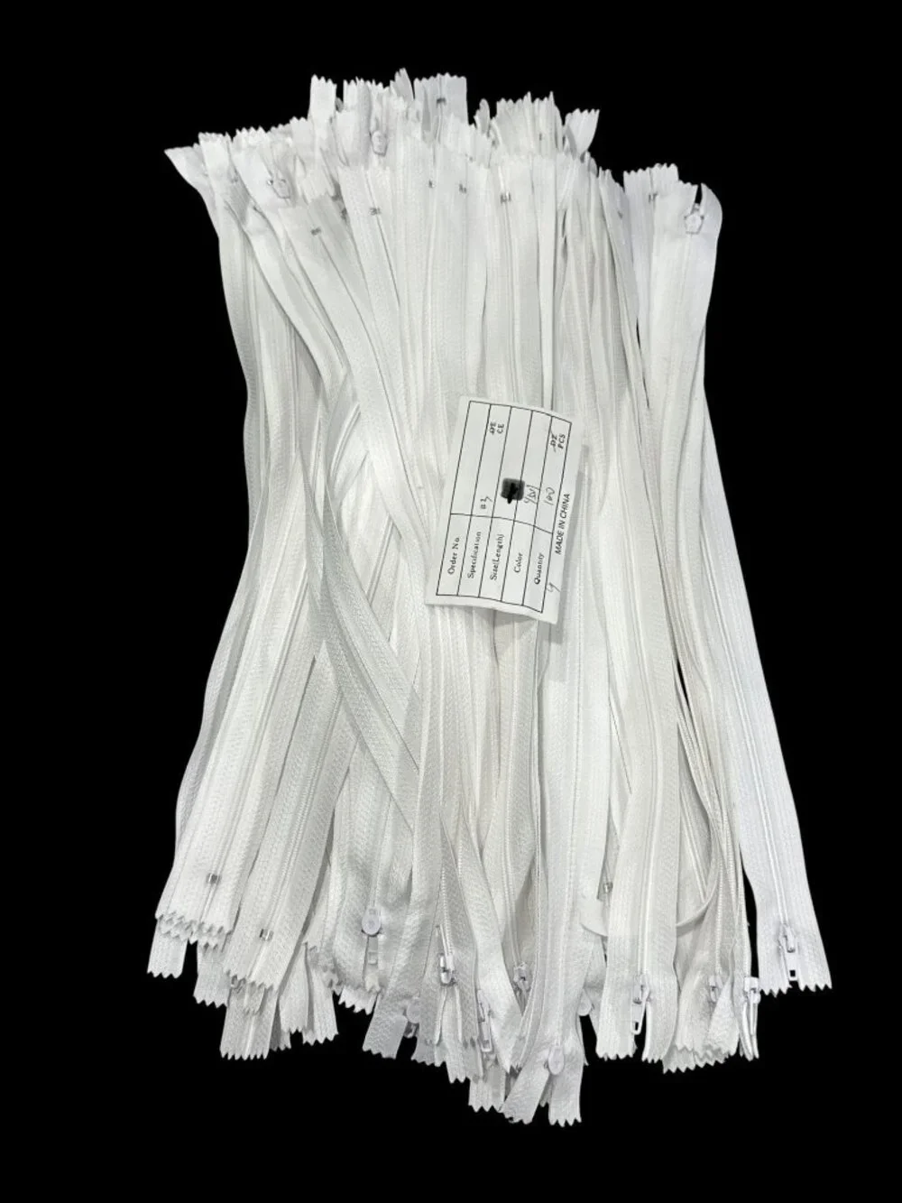 100 White Nylon Zippers 12